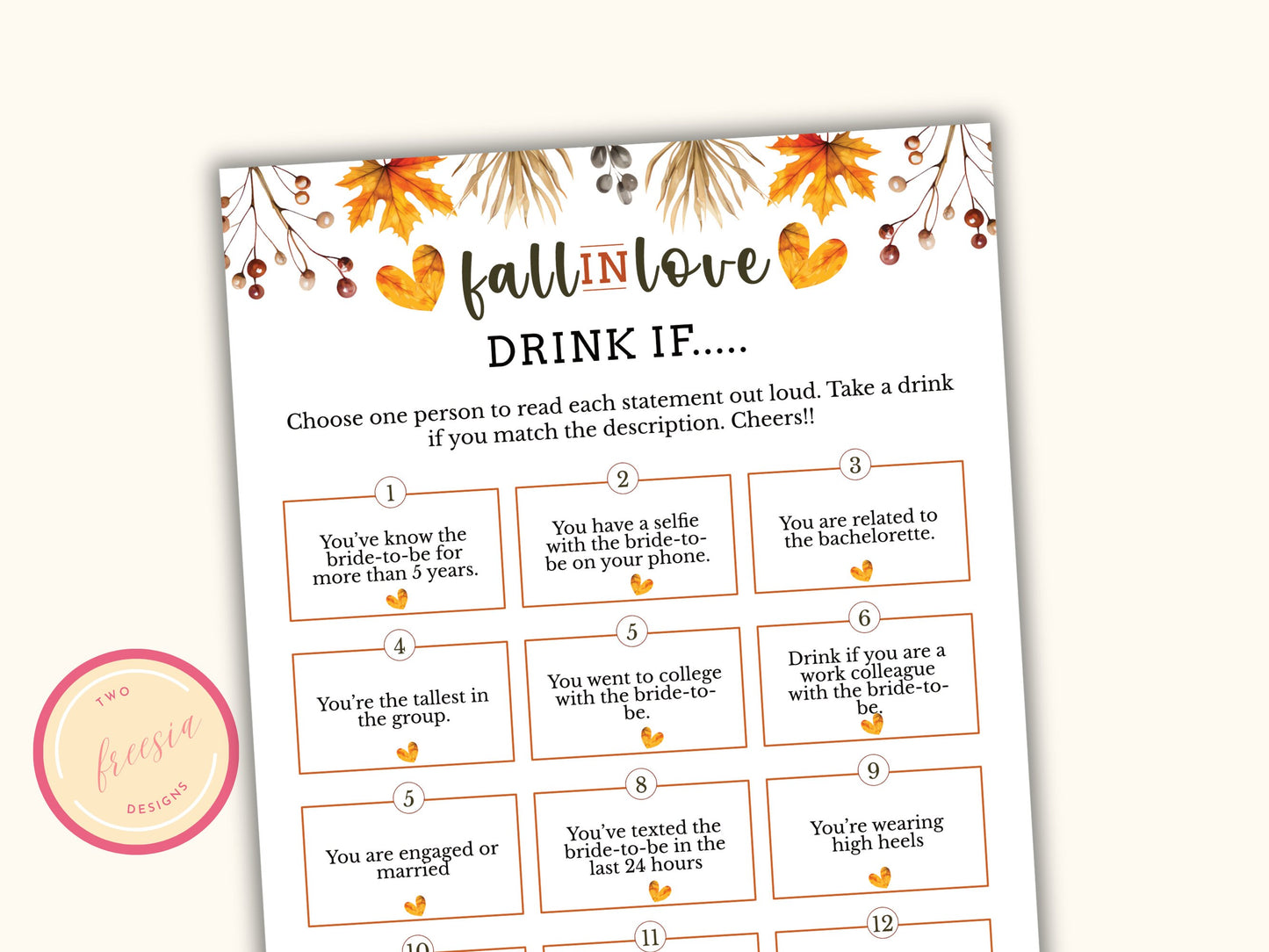 Bachelorette Drink If Game