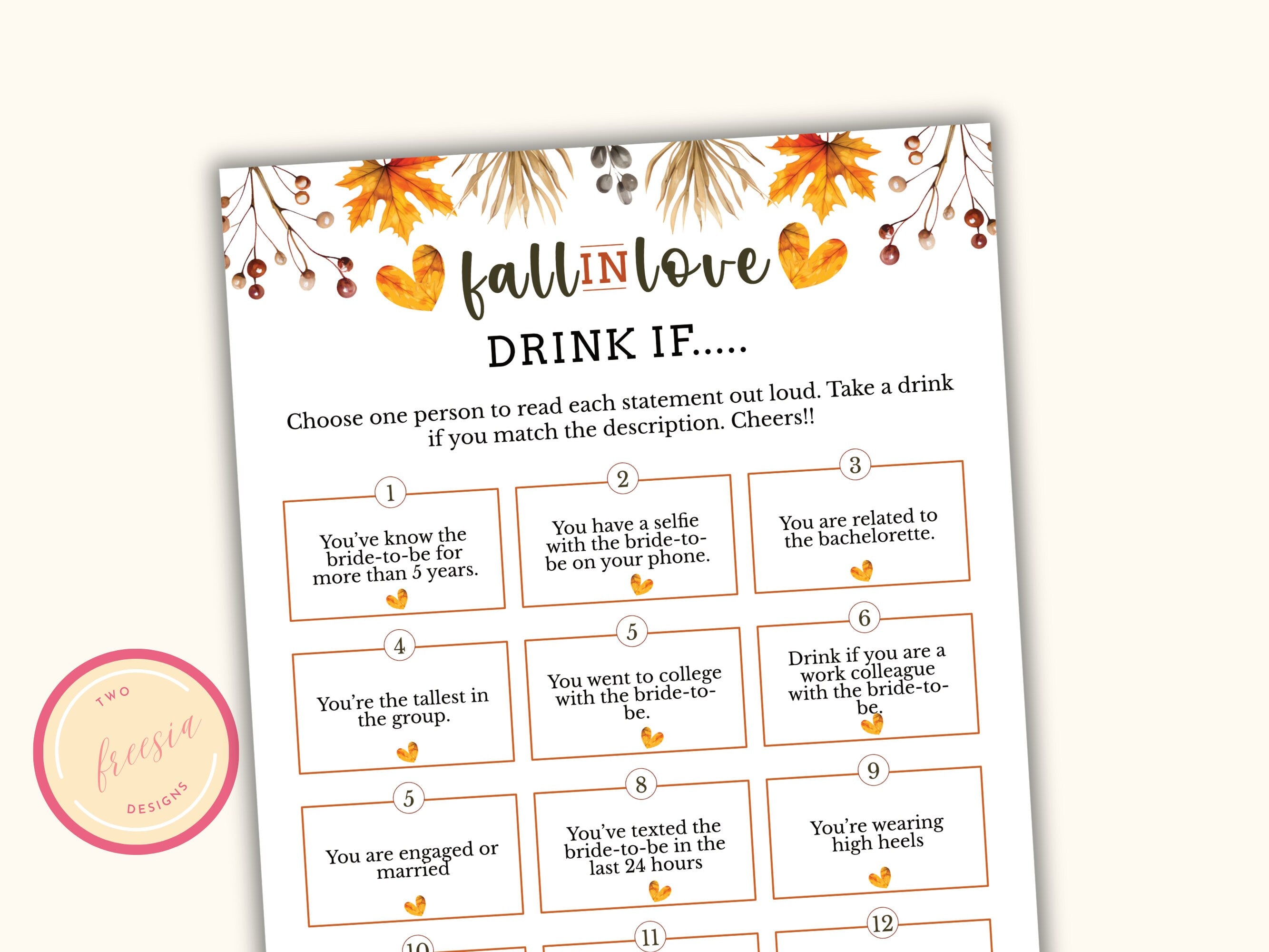 Bachelorette Drink If Game