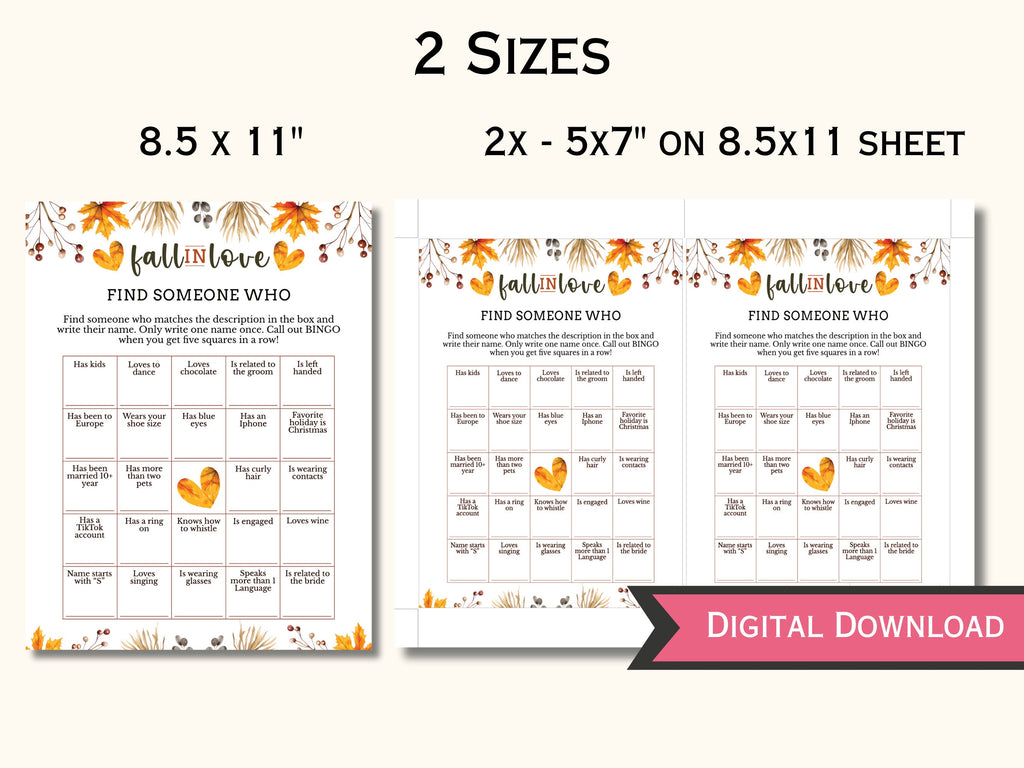 Find the Guest Bingo Card - Fall Bridal Shower Party Game