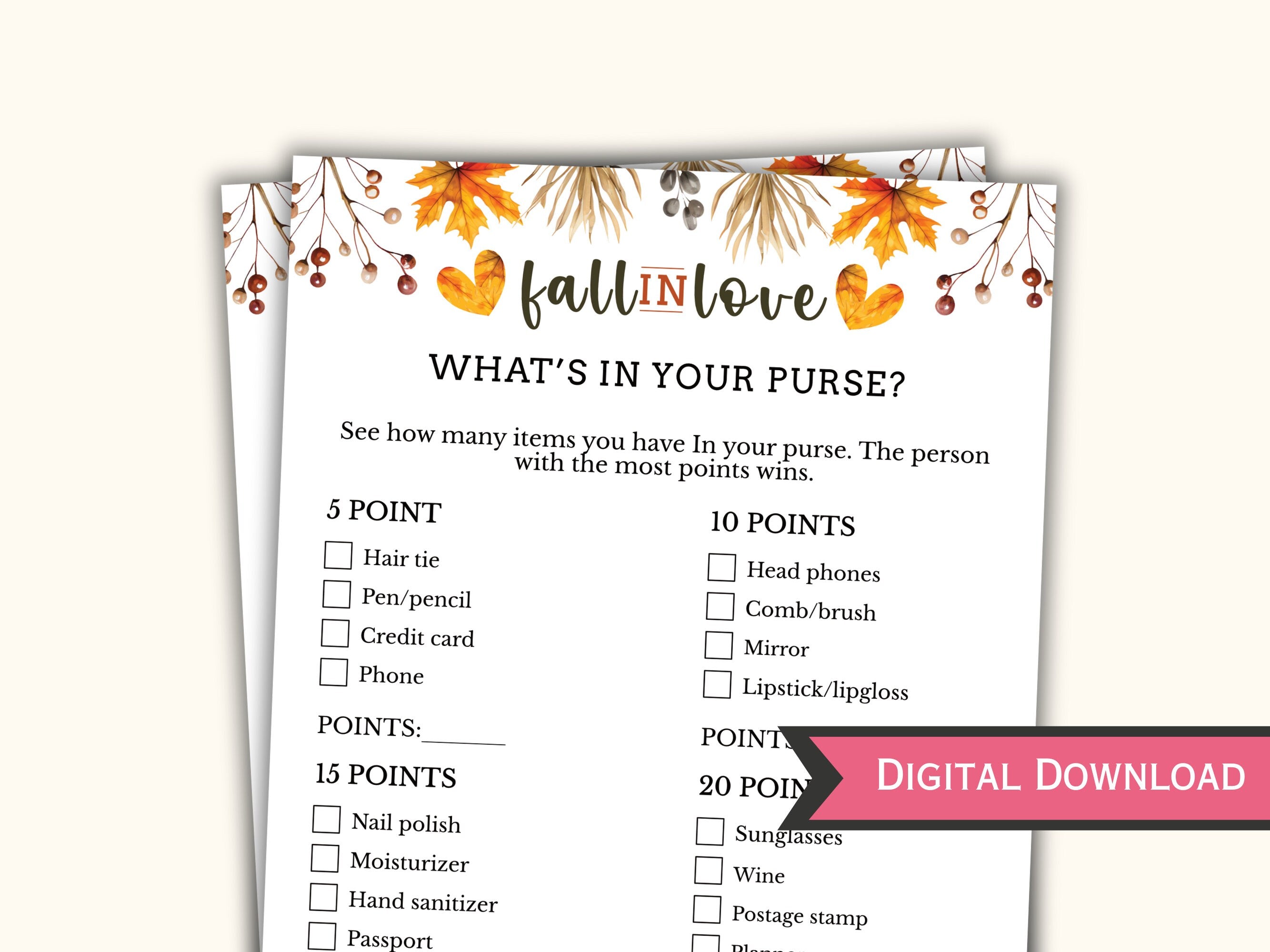 What's in your Purse Game - Fall Bridal Shower Party Game