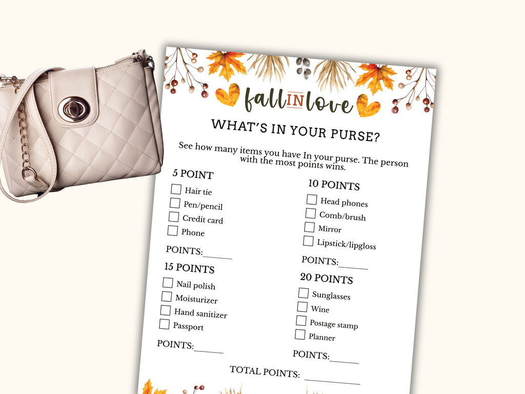 What's in your Purse Game - Fall Bridal Shower Party Game
