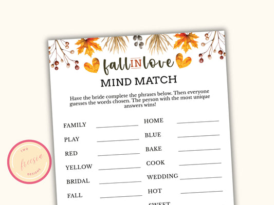 Mind Match - Fall Bridal Shower Party Game