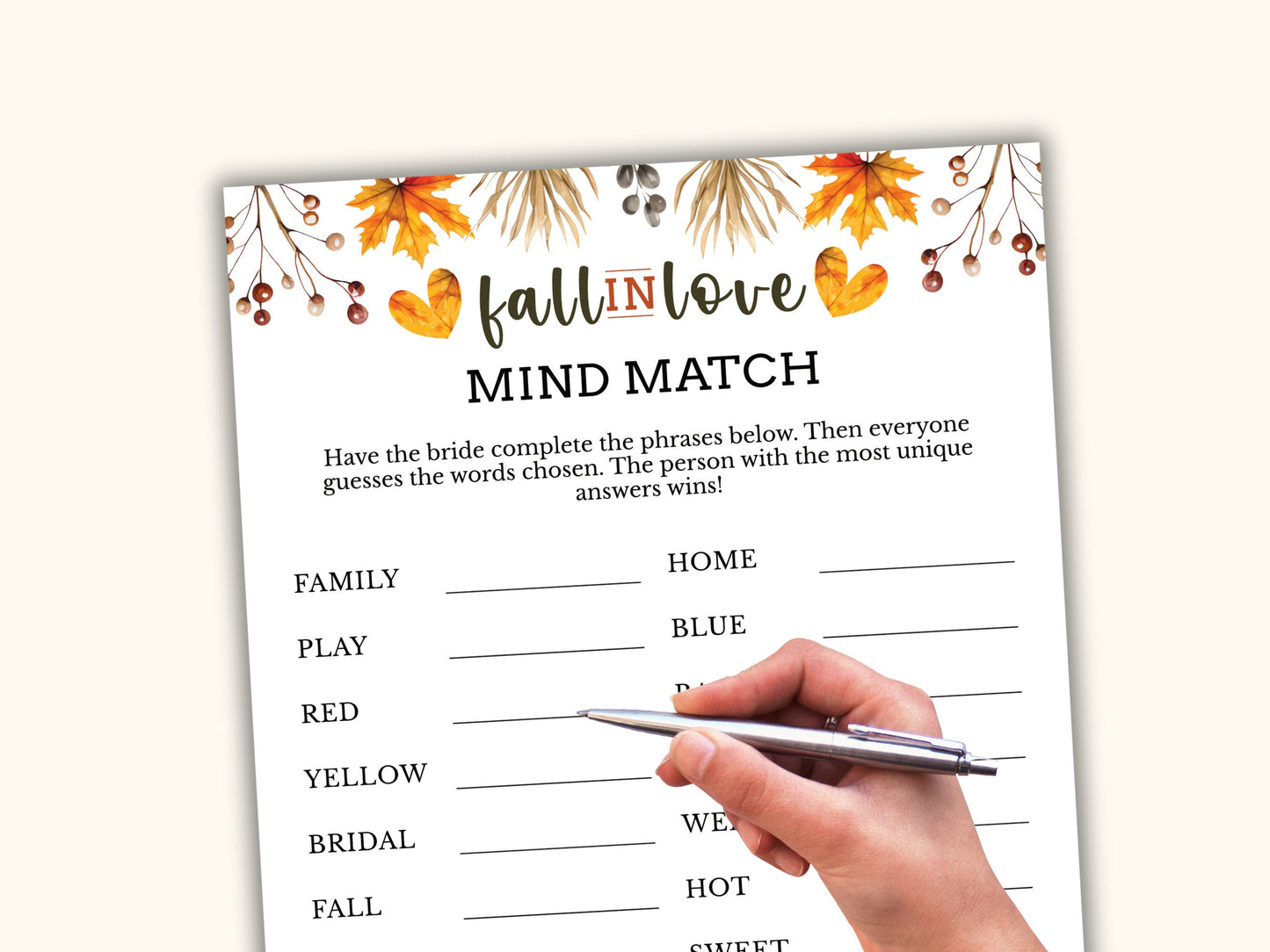 Mind Match - Fall Bridal Shower Party Game