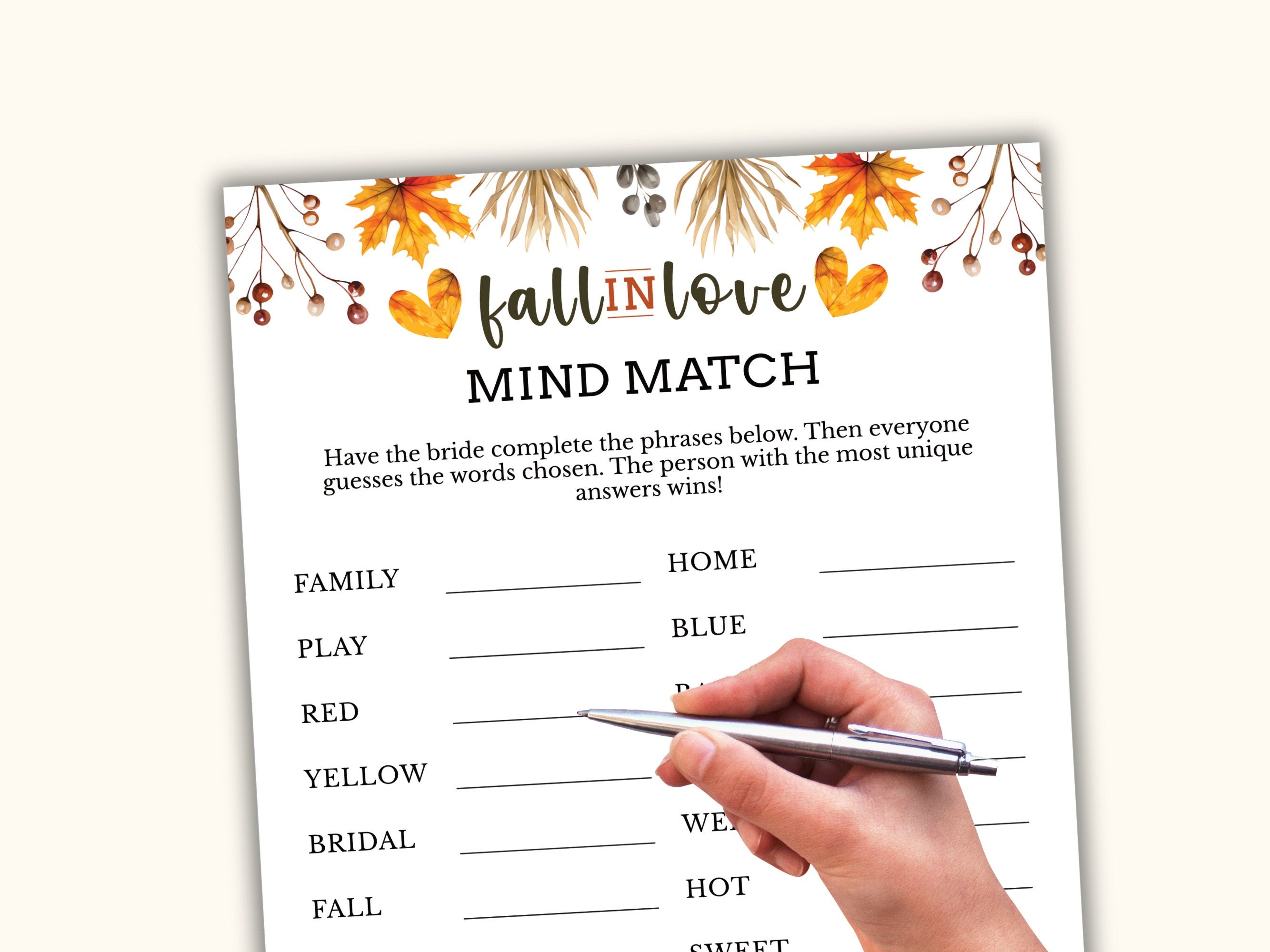 Mind Match - Fall Bridal Shower Party Game
