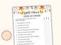 Fall Bridal Shower Party Game - Over or Under