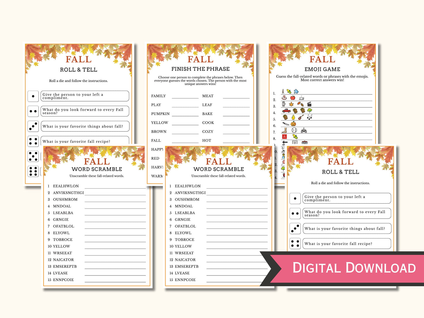 Fall Party Game Bundle - 12 Printable Games