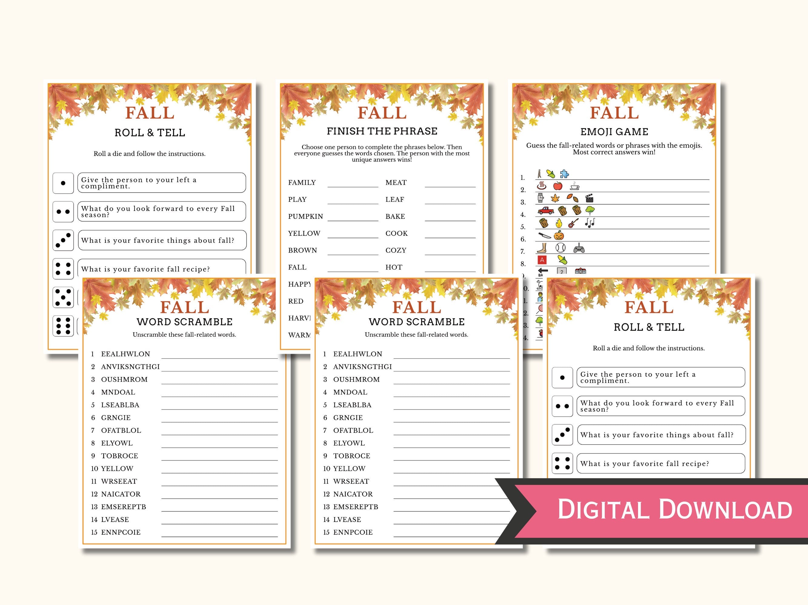 Fall Party Game Bundle - 12 Printable Games