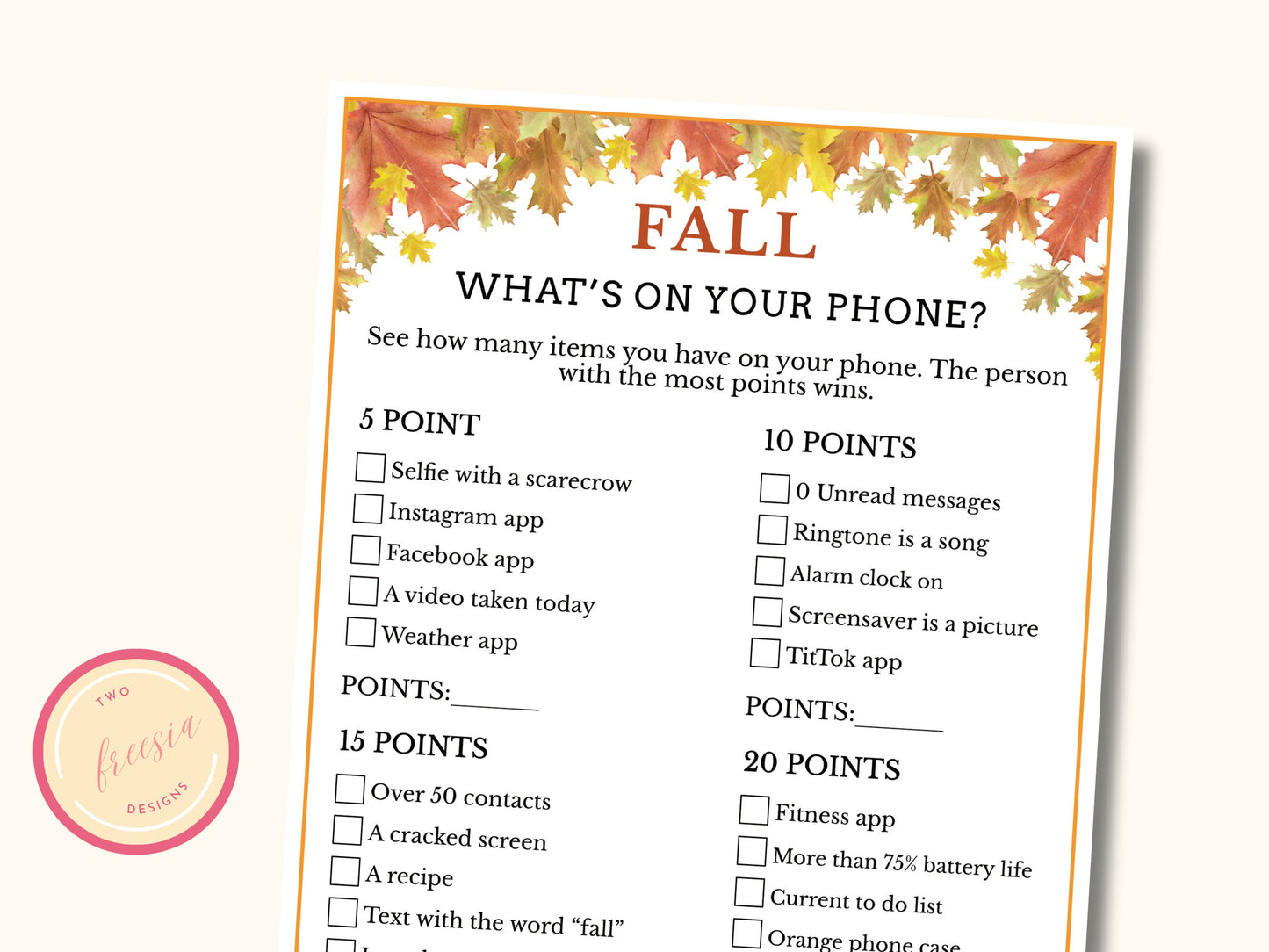 Fall What's on Your Phone Game