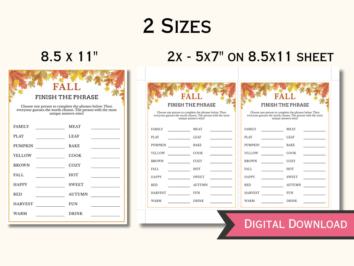 Fall Finish the Phrase (Mind Match) Game
