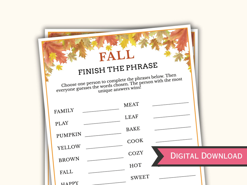 Fall Finish the Phrase (Mind Match) Game