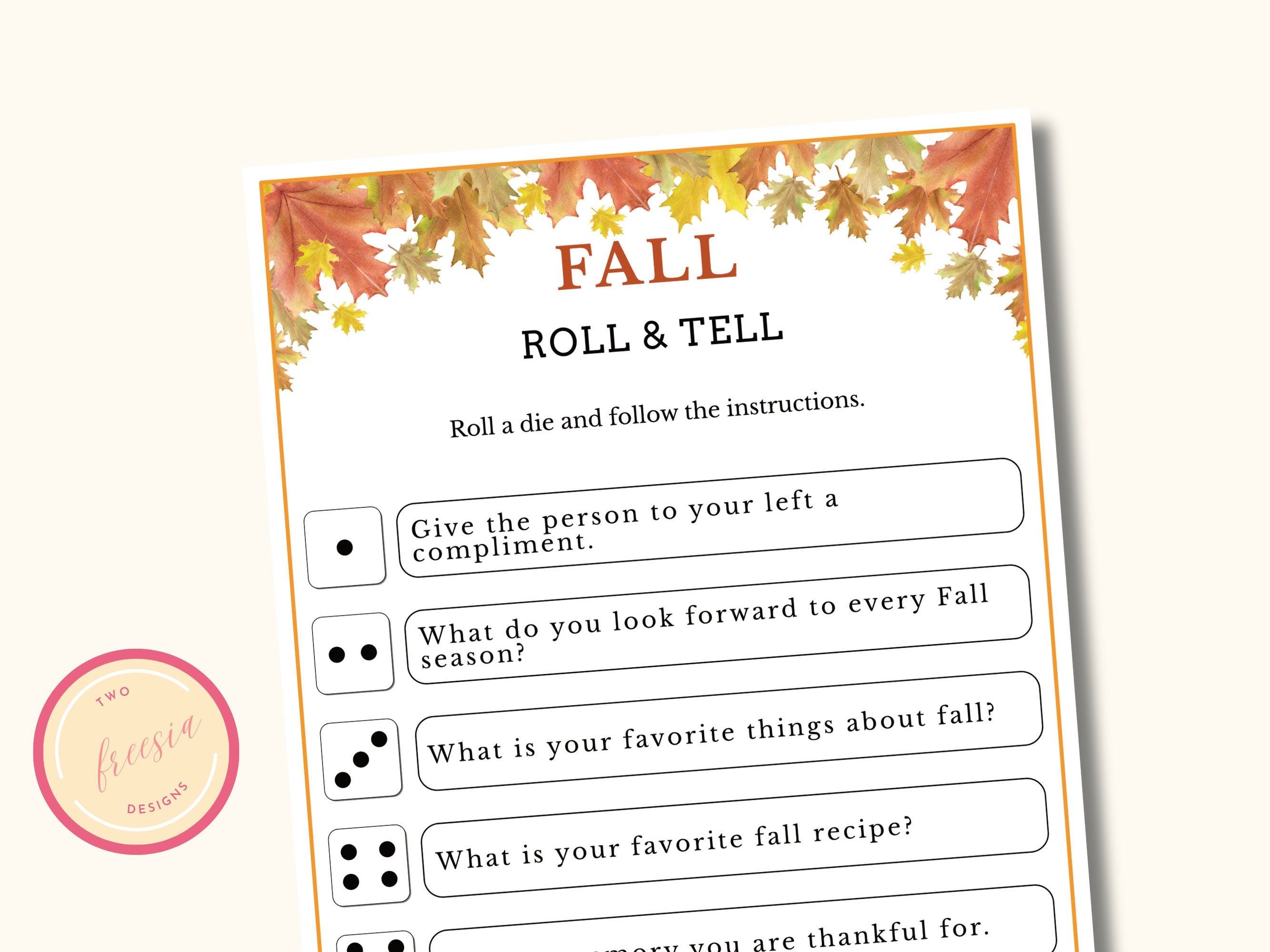 Fall Roll and Tell Dice Game