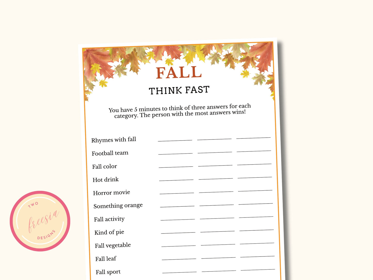 Fall Think Fast Game