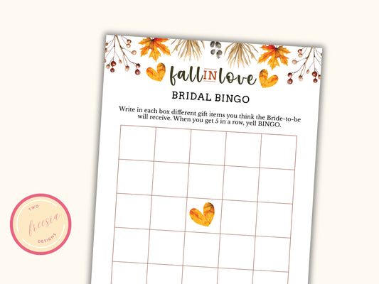 Fall Bridal Shower Bingo Card
