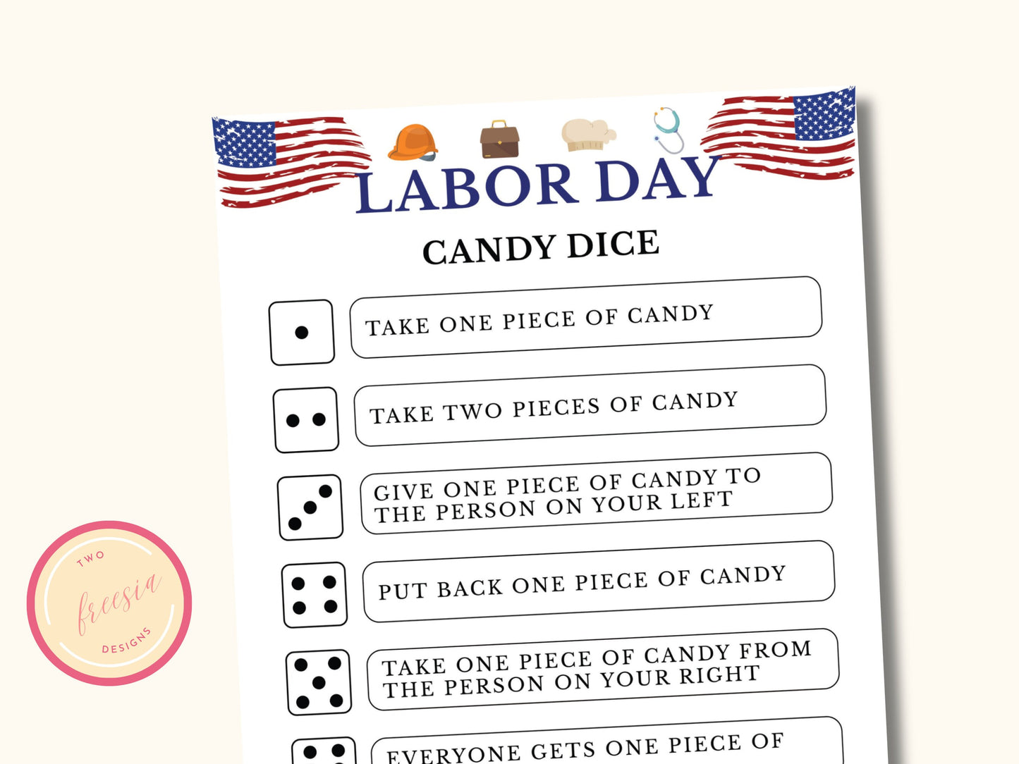 Labor Day Candy Dice Game