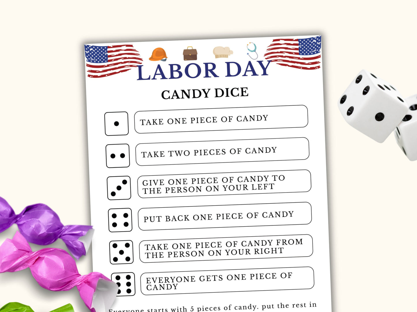 Labor Day Candy Dice Game