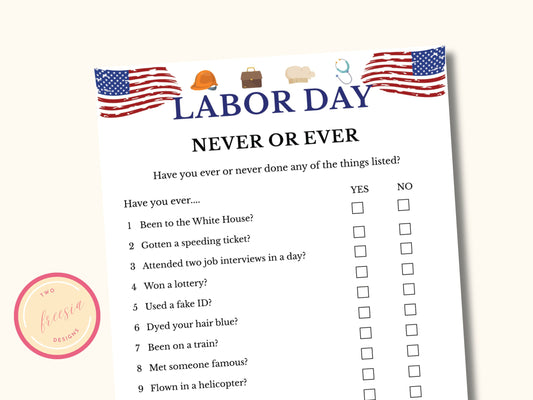 Never or Ever Labor Day Party Game
