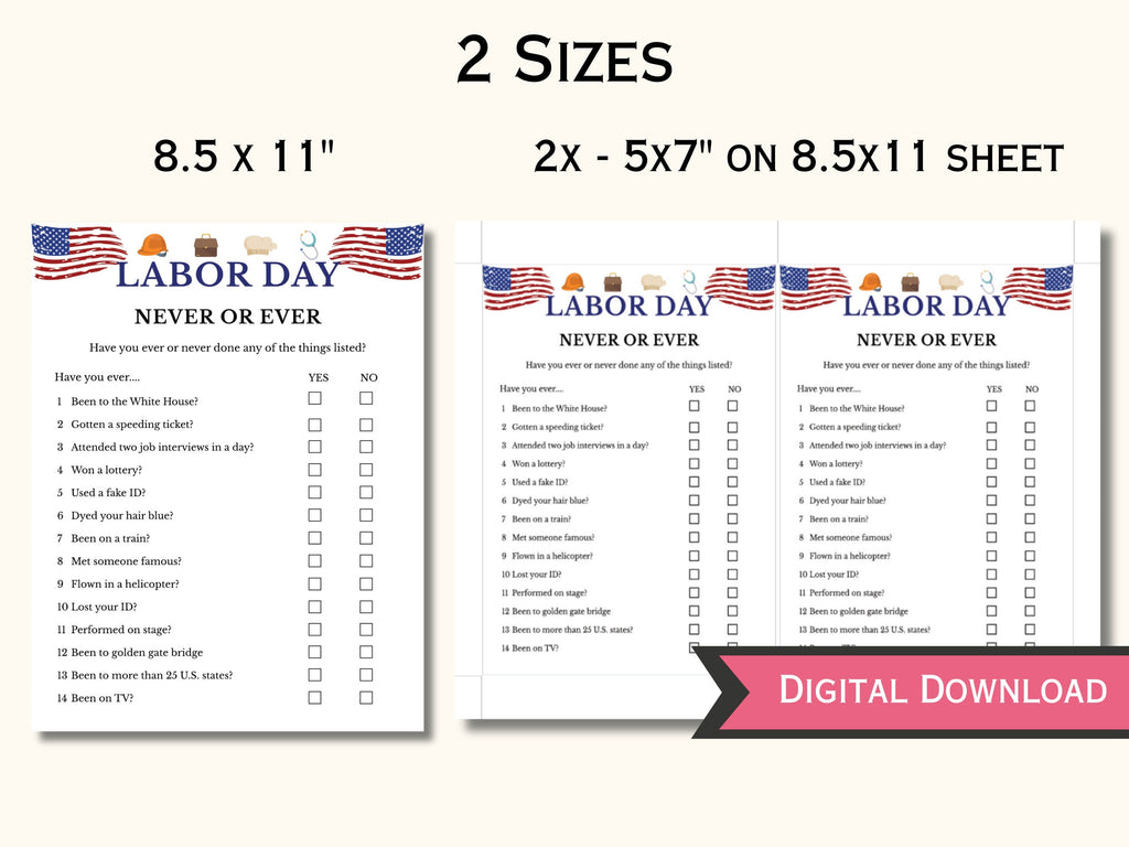 Never or Ever Labor Day Party Game