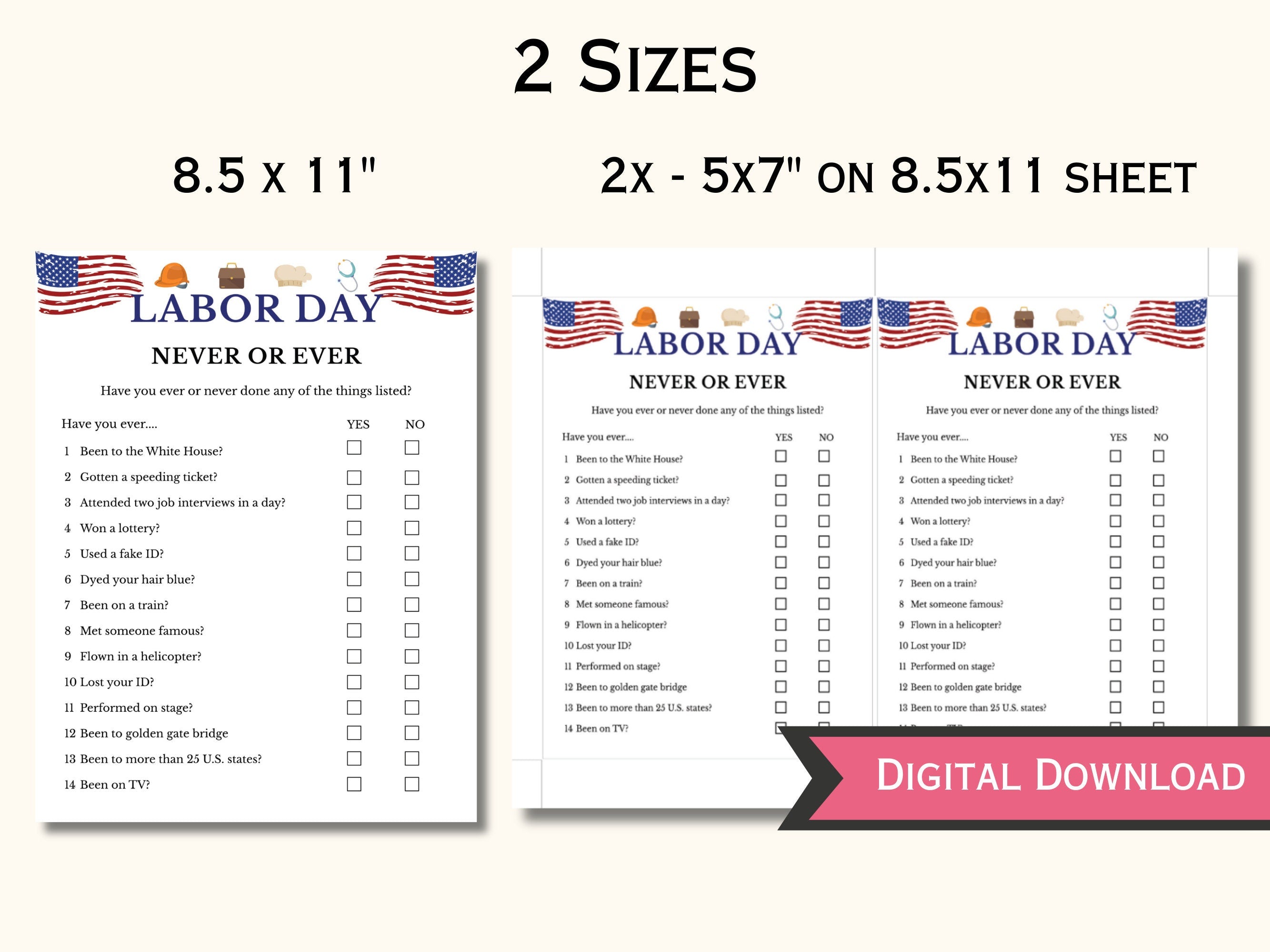 Never or Ever Labor Day Party Game