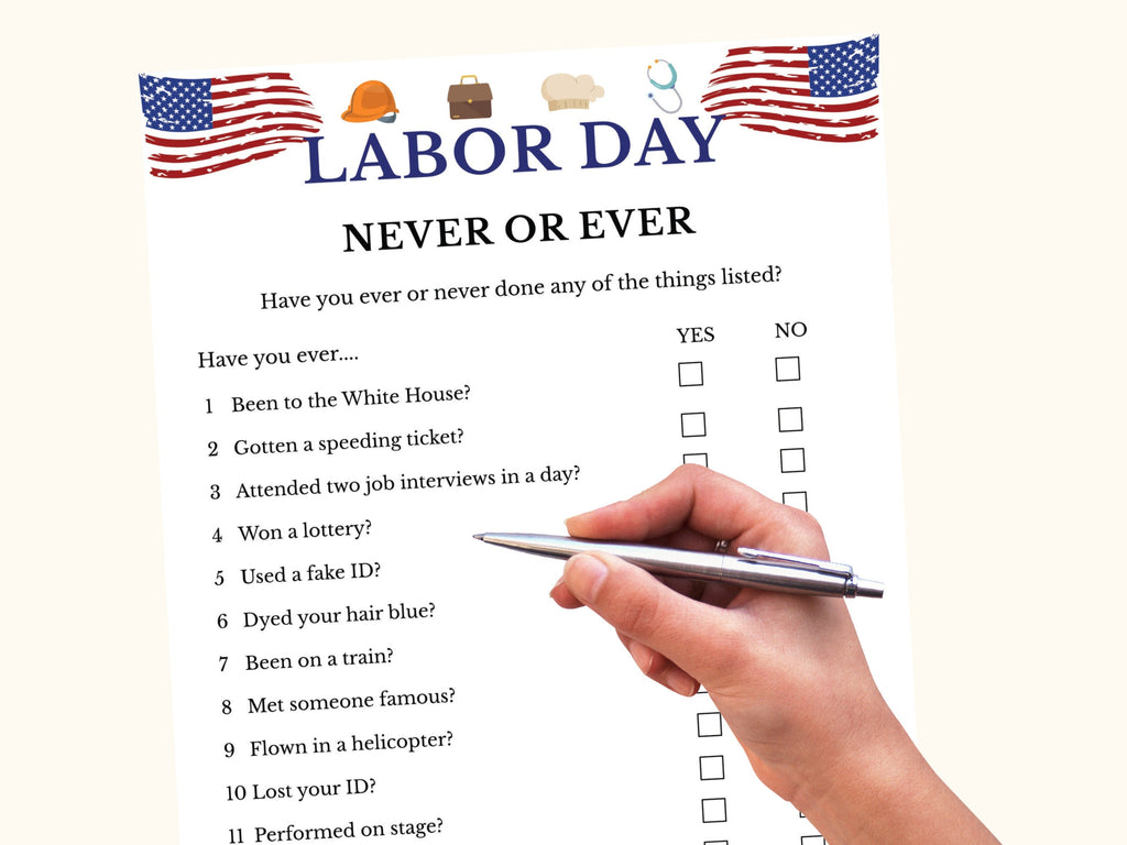 Never or Ever Labor Day Party Game