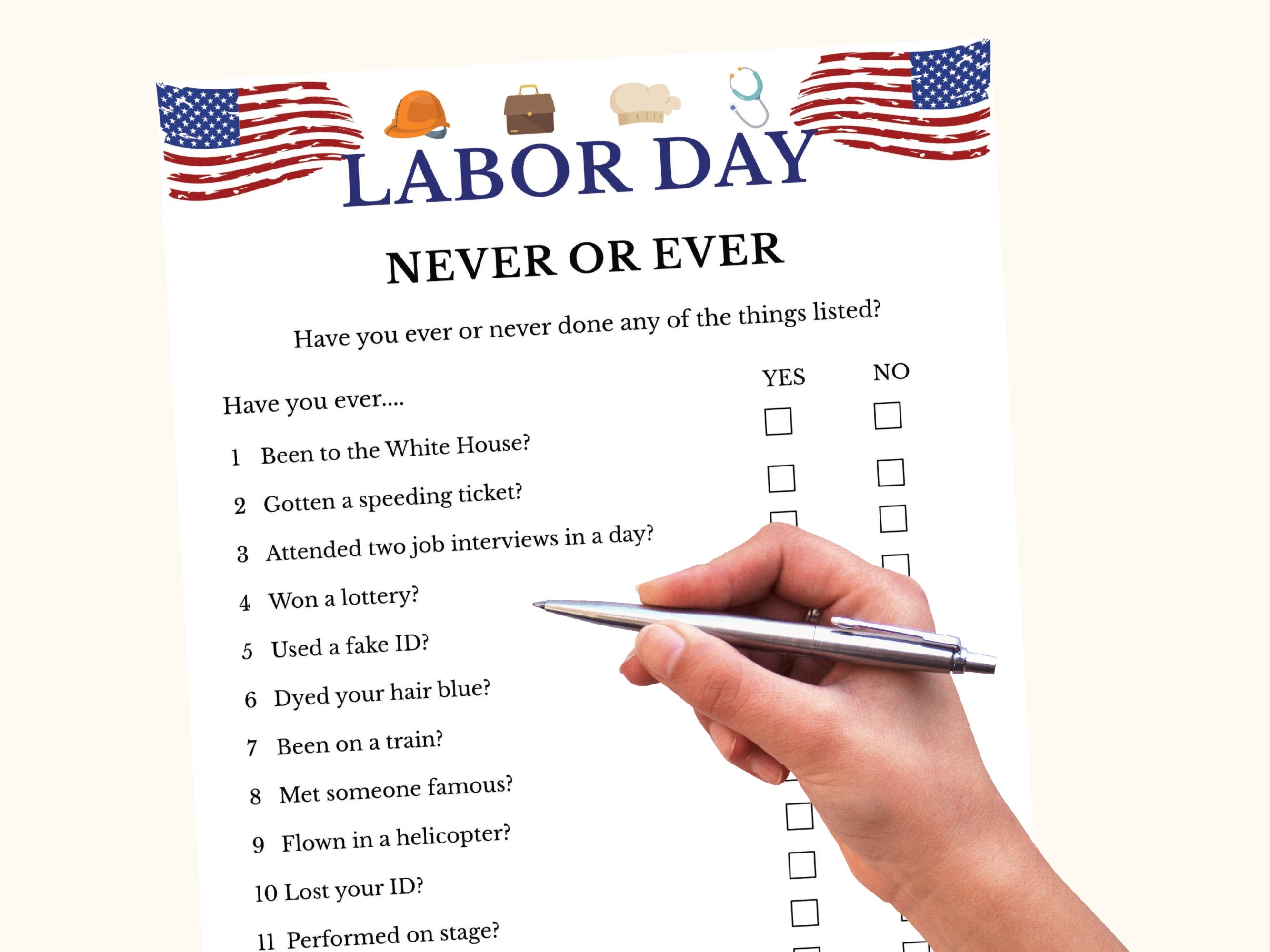 Never or Ever Labor Day Party Game