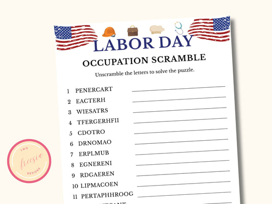 Labor Day Word Scramble Game