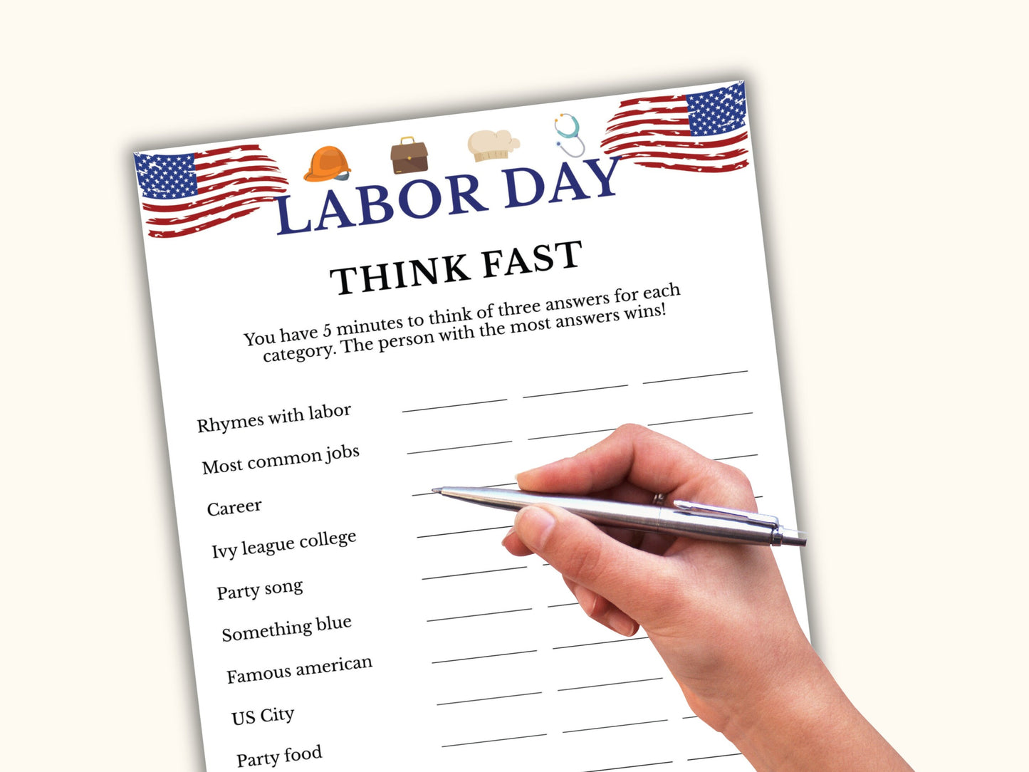 Labor Day Party Think Fast Game