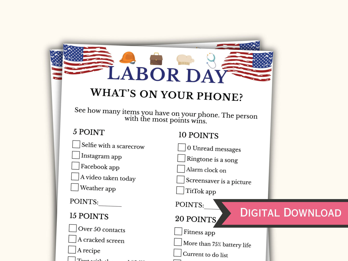 What's on your Phone Labor Day Party Game