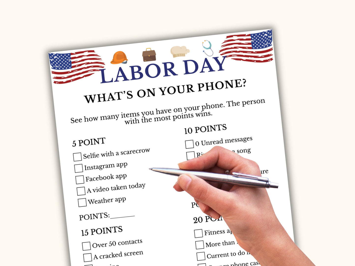 What's on your Phone Labor Day Party Game