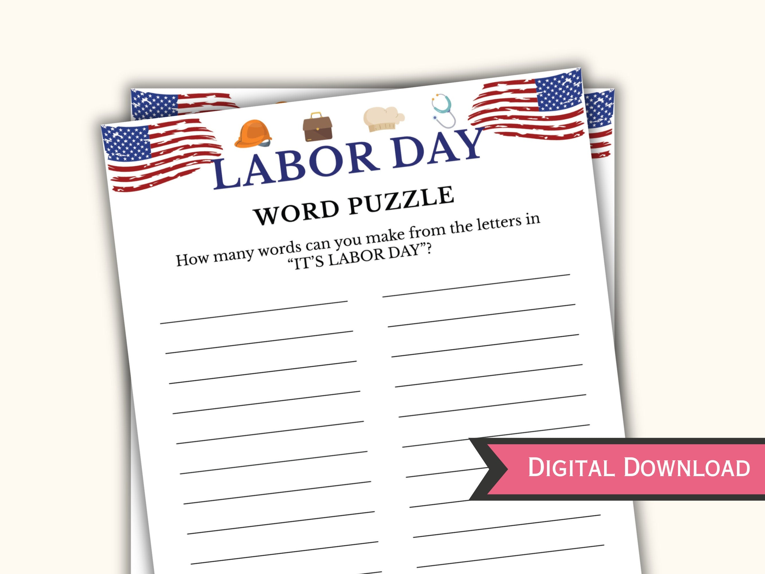 Word Puzzle Labor Day Party Game