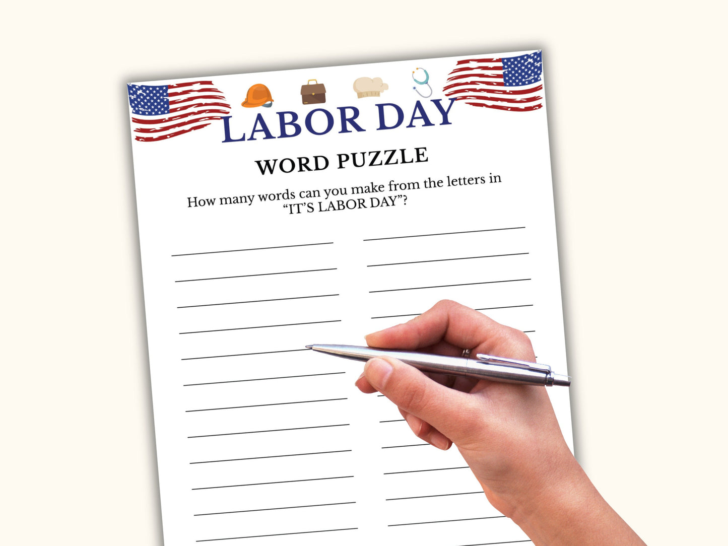 Word Puzzle Labor Day Party Game