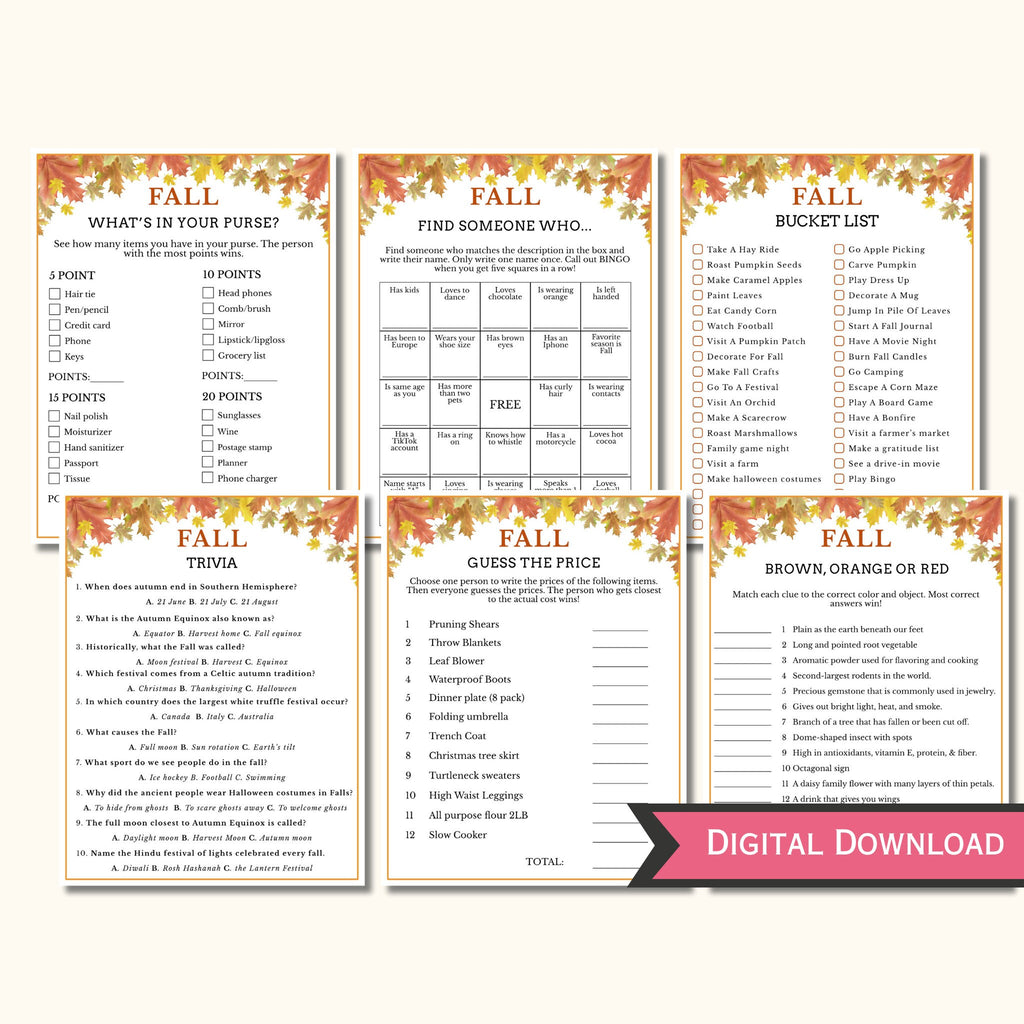 Fall Games Printable (12 Game Bundle)