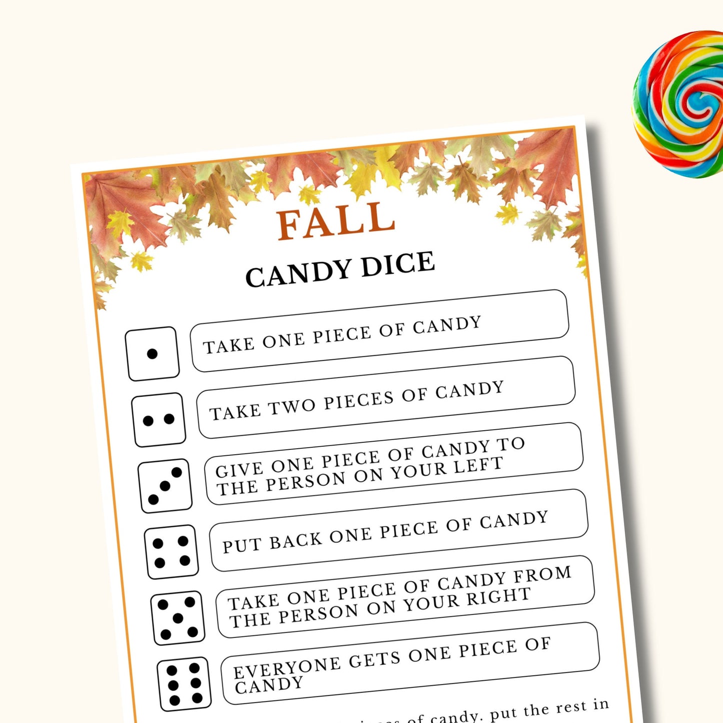 Fall Candy Dice Game