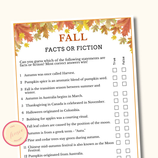 Facts or Fiction Game - Fall Printable Game