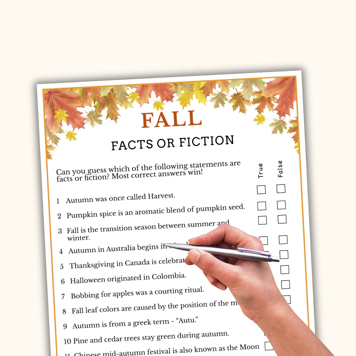 Facts or Fiction Game - Fall Printable Game