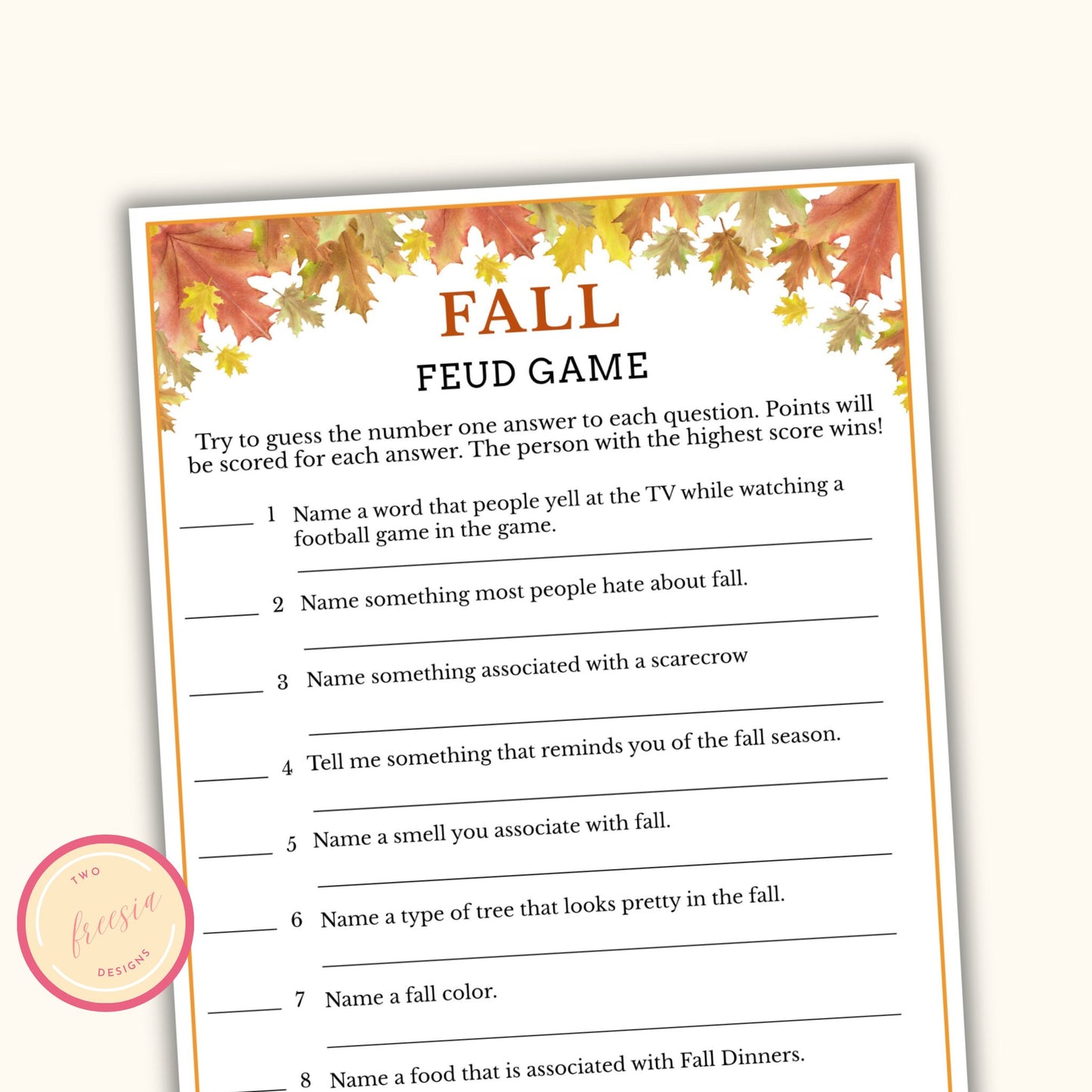 Fall Party Feud Game
