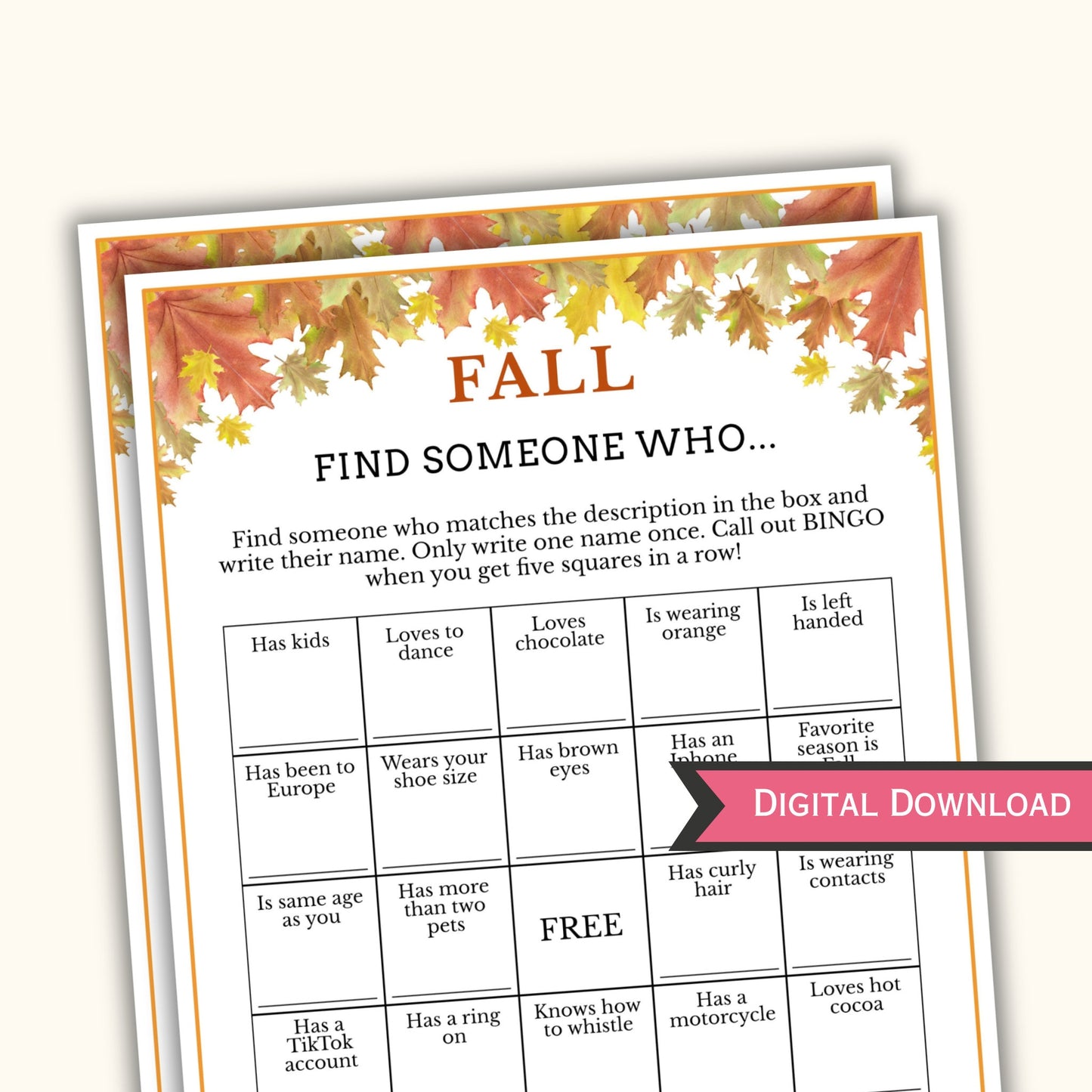 Fall Find the Guest Bingo