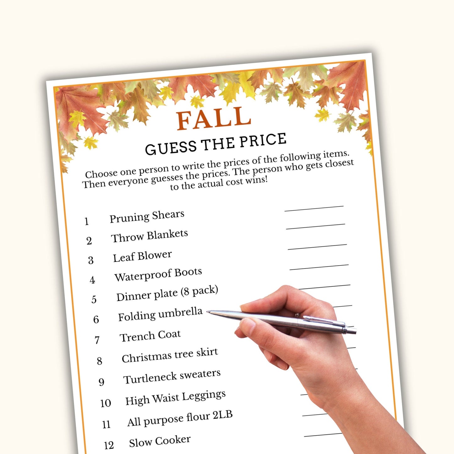 Guess the Price - Fall Party Game