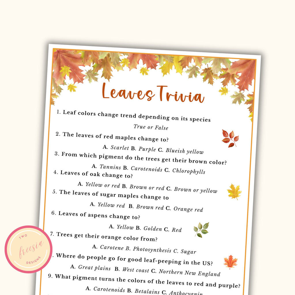 Fall Leaves Trivia Game