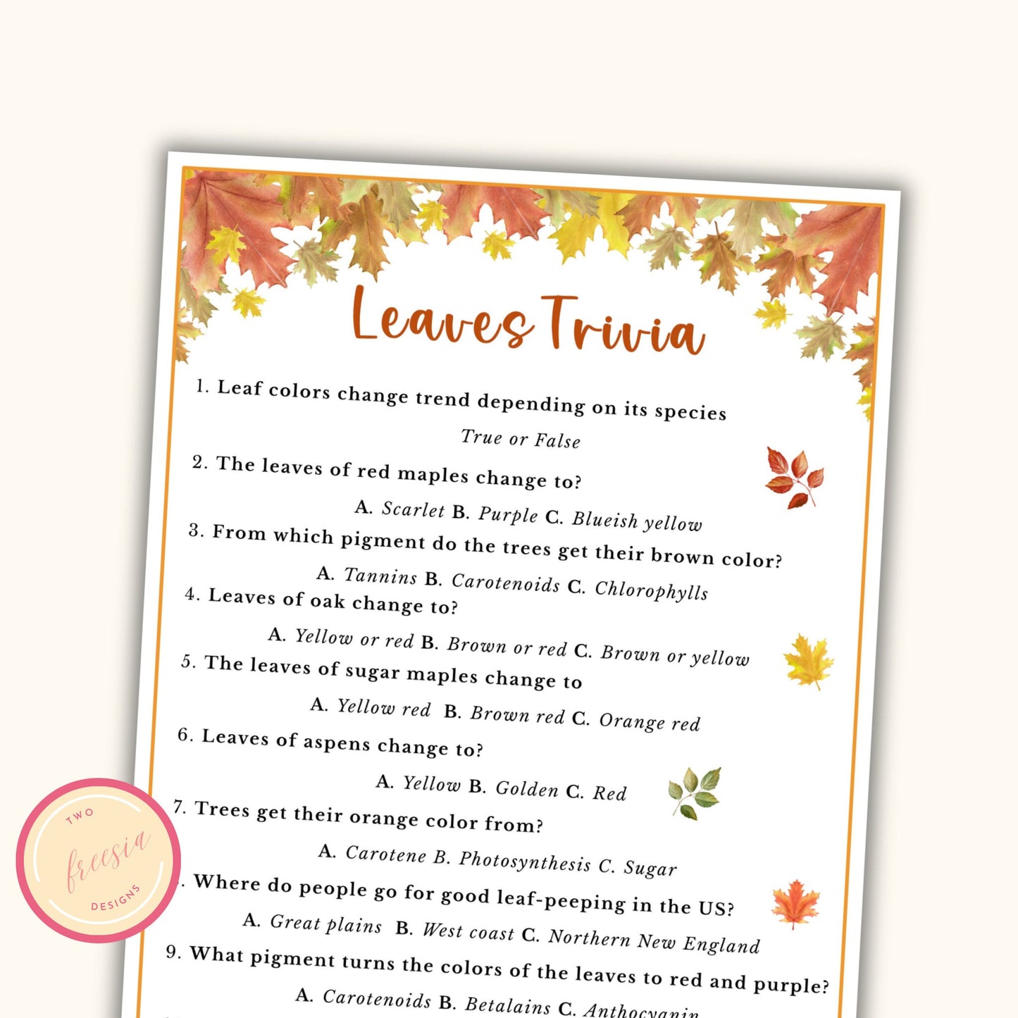 Fall Leaves Trivia Game