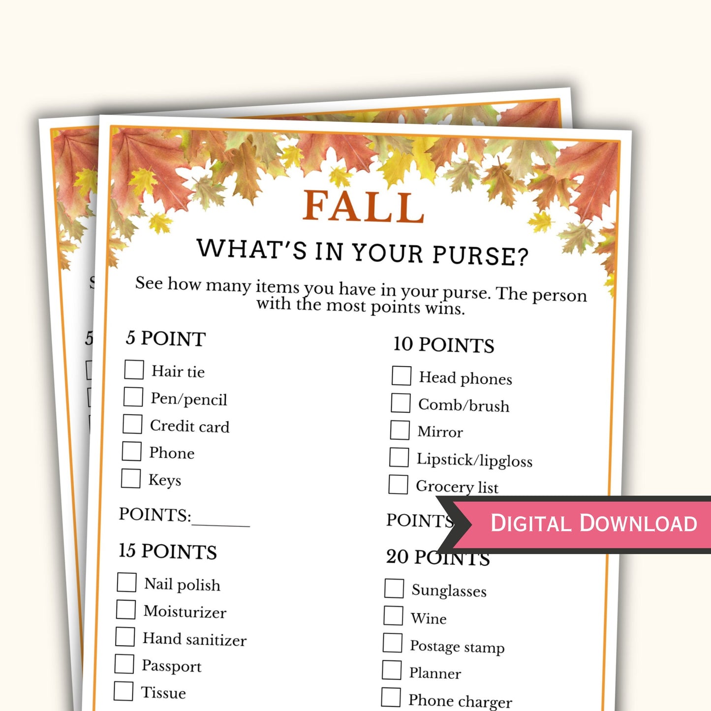 What's in your Purse - Fall Game