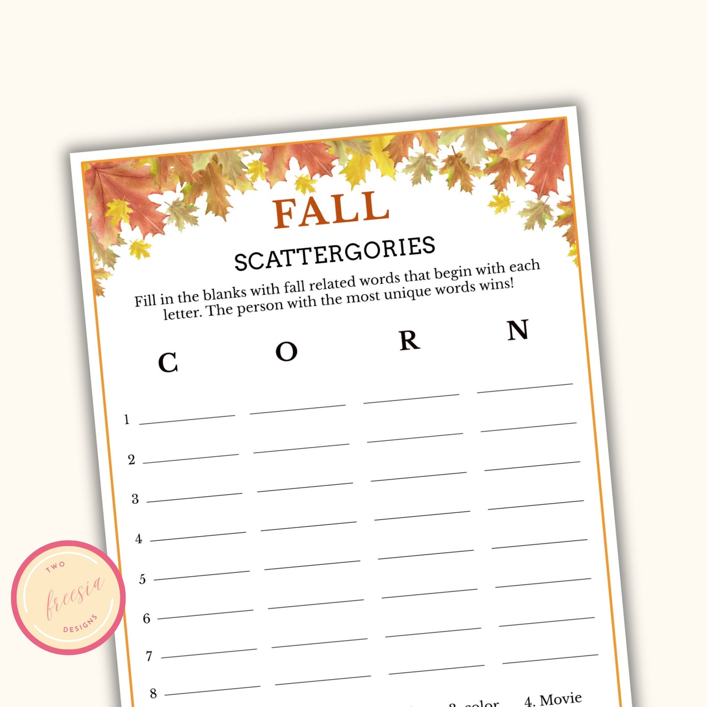 Fall Scattergories Game