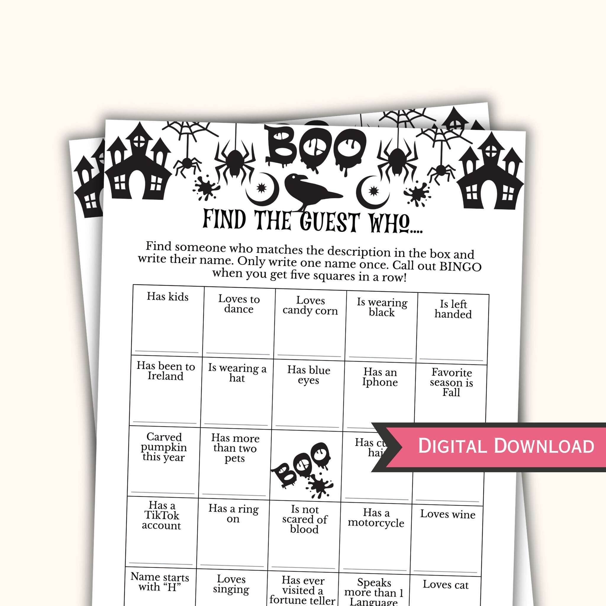 Halloween Find the Guest Bingo Game