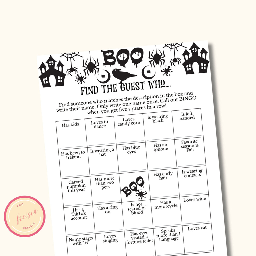 Halloween Find the Guest Bingo Game