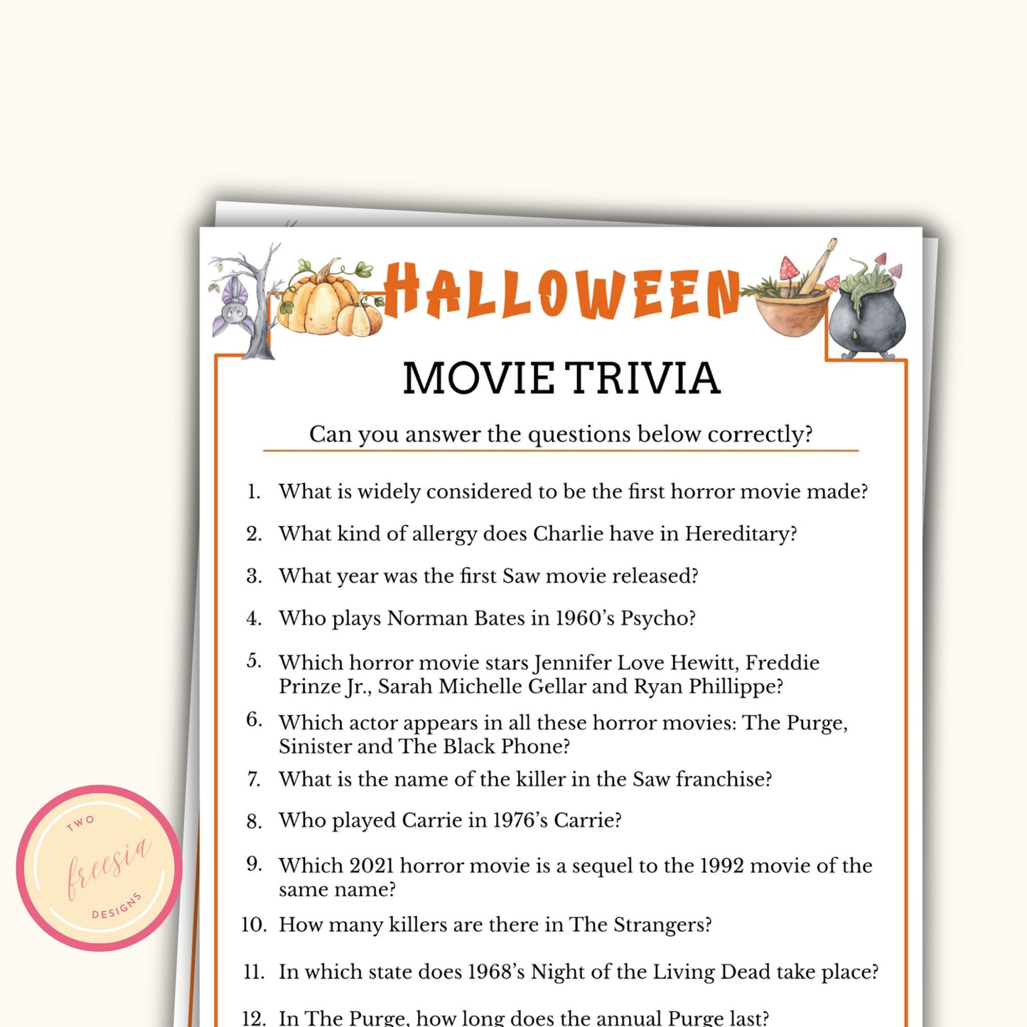 Halloween Movie Trivia Game