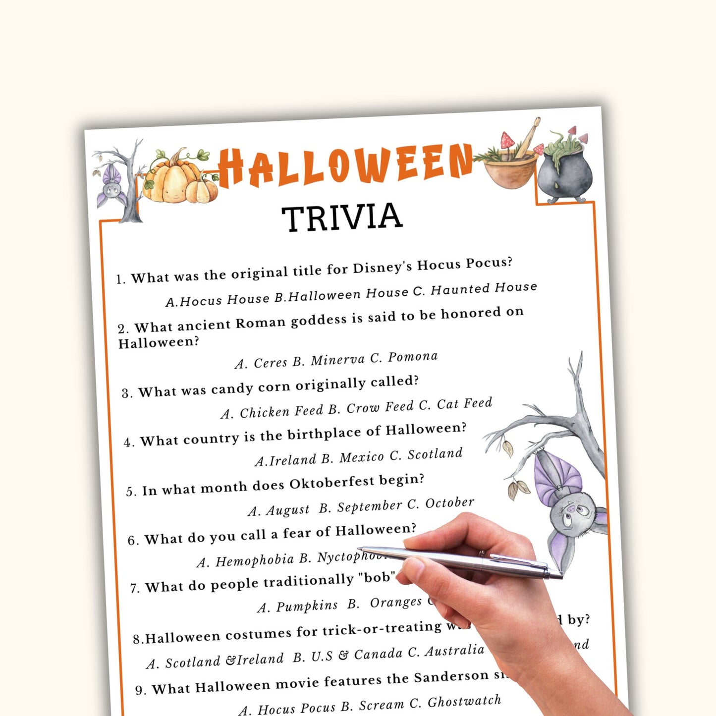 Halloween Trivia Game Printable