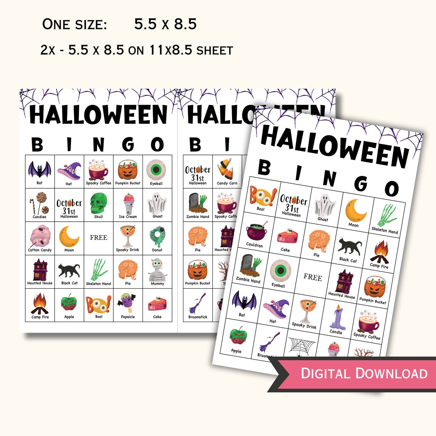 Halloween Bingo Game Printable - 50 Cards