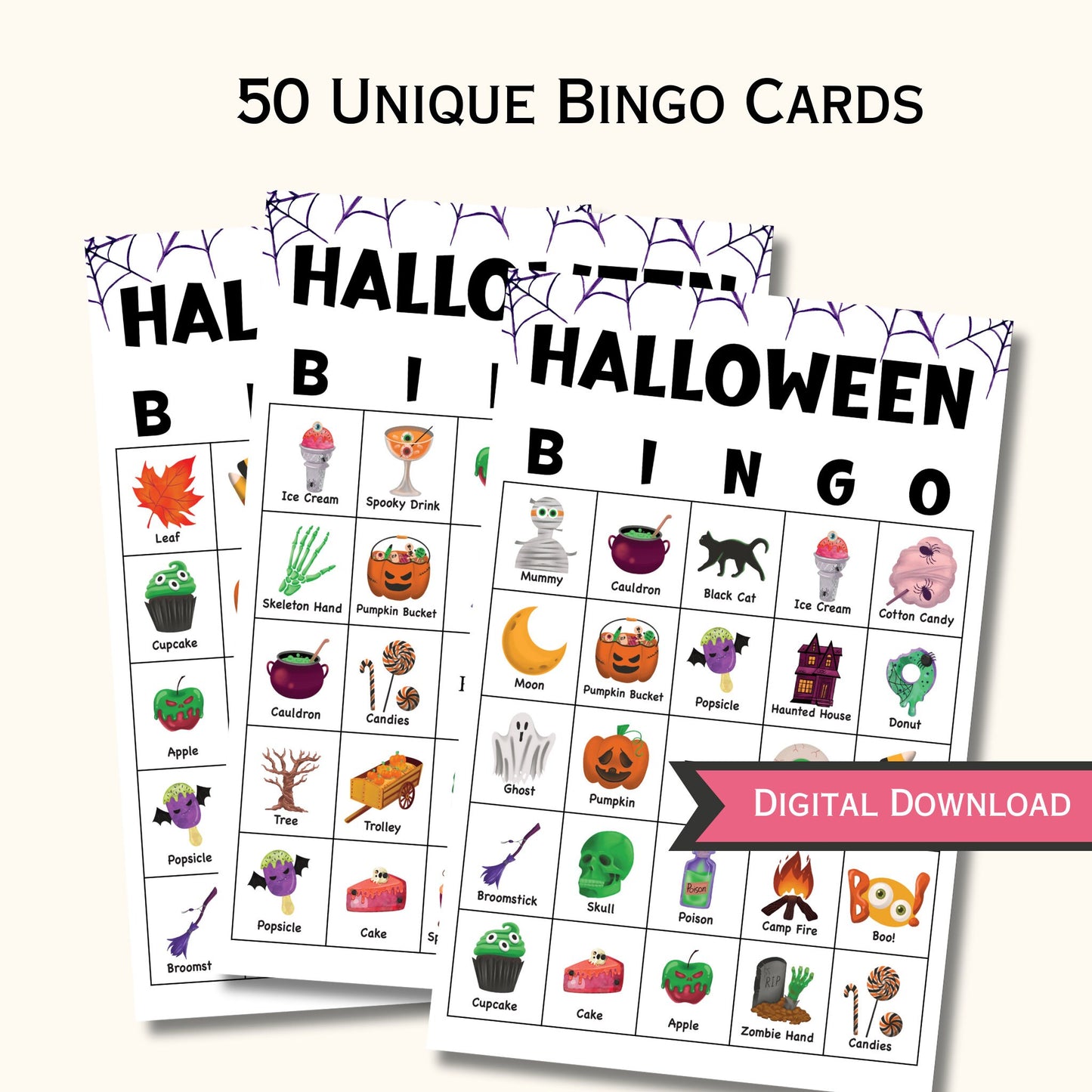 Halloween Bingo Game Printable - 50 Cards