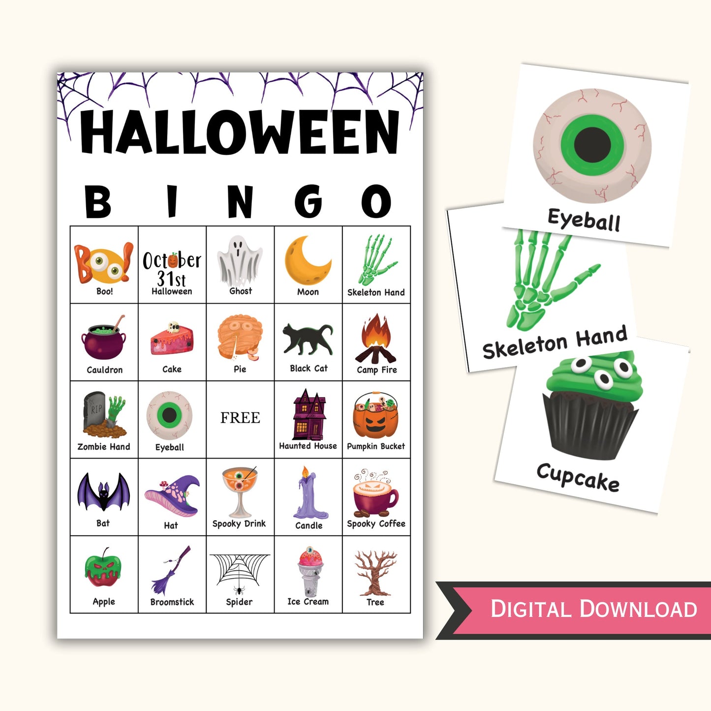 Halloween Bingo Game Printable - 50 Cards