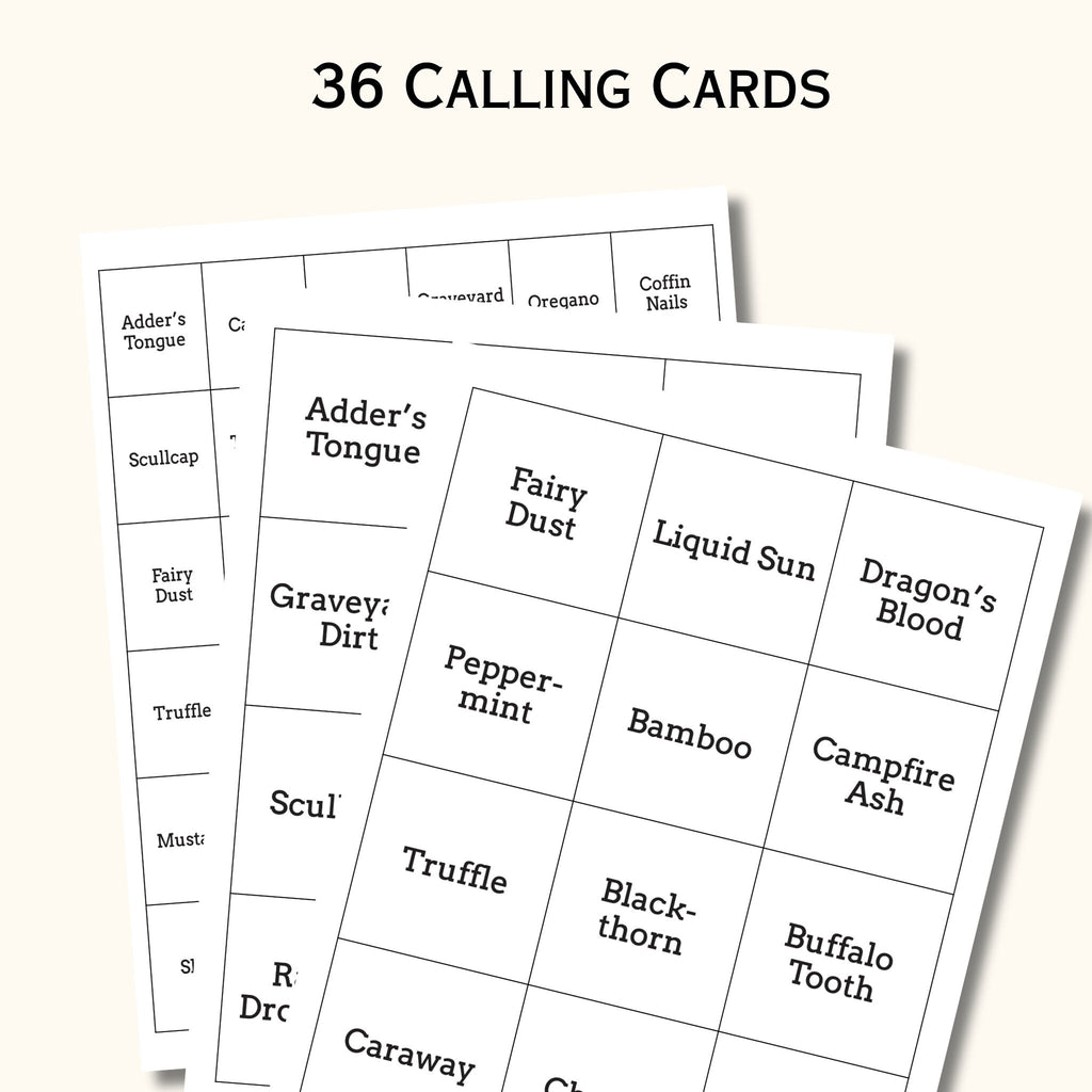 Potion Bingo Game - 30 Halloween Cards