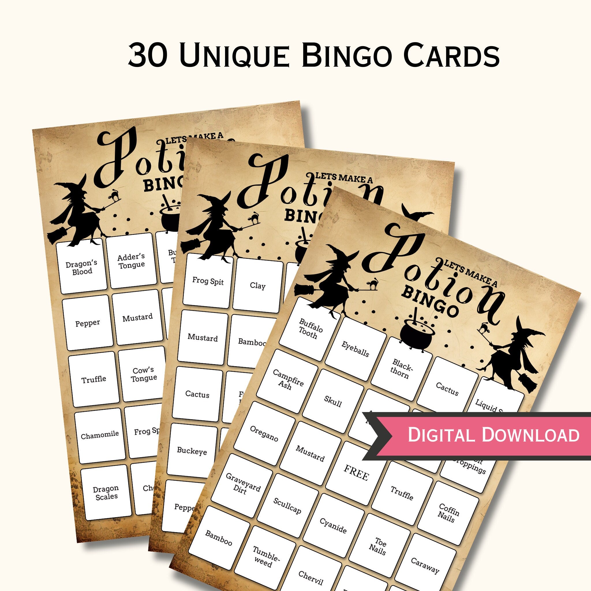 Potion Bingo Game - 30 Halloween Cards